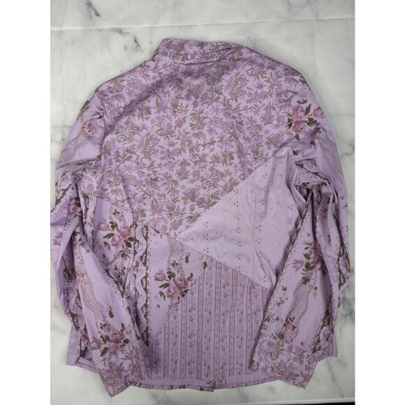 Vintage Denim & Co Size M Womens Lavender Floral Cotton Button Down Shirt - Picture 5 of 9